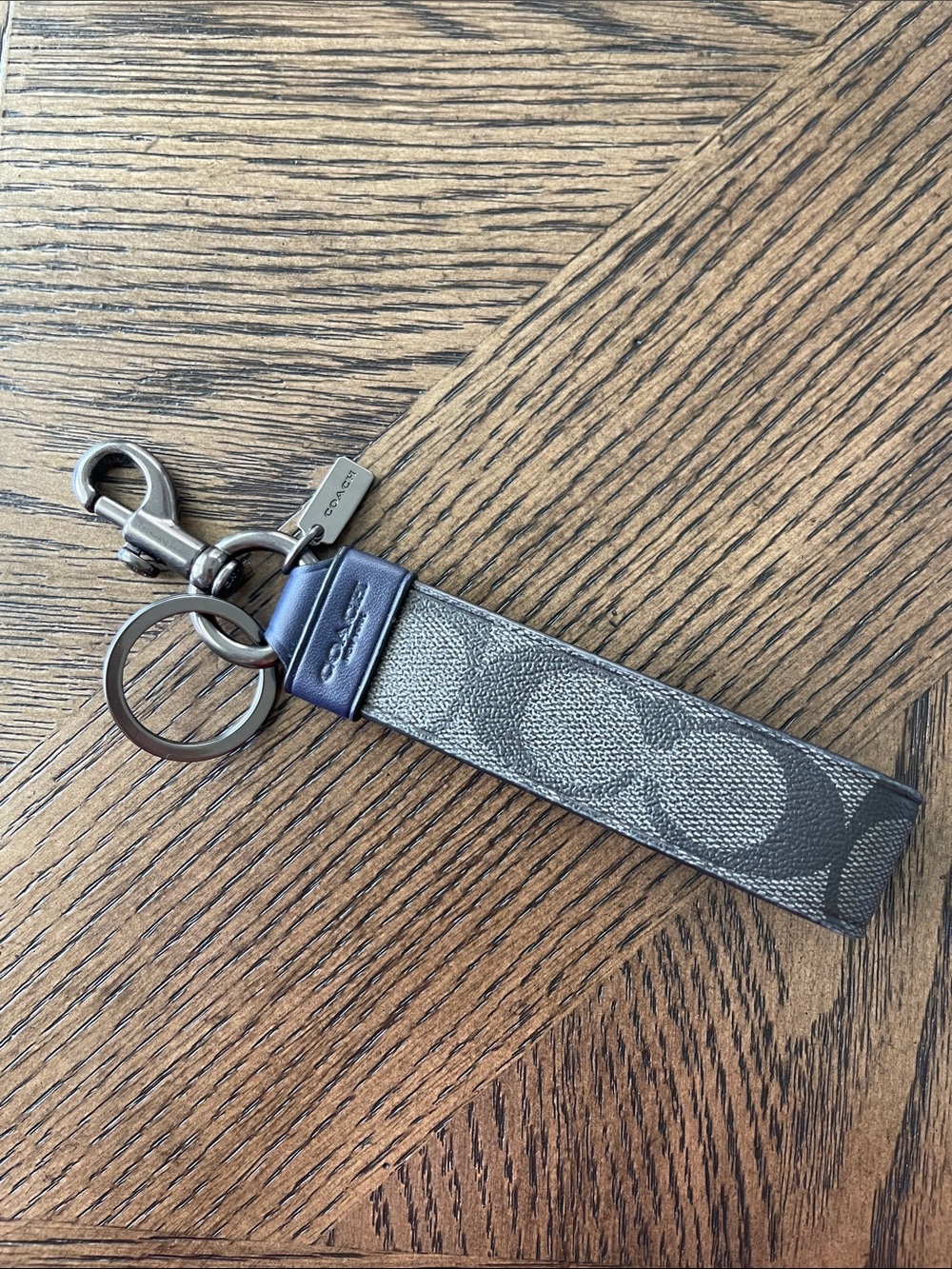 Coach Navy Signature Canvas Key Fob with Gunmetal Hardware